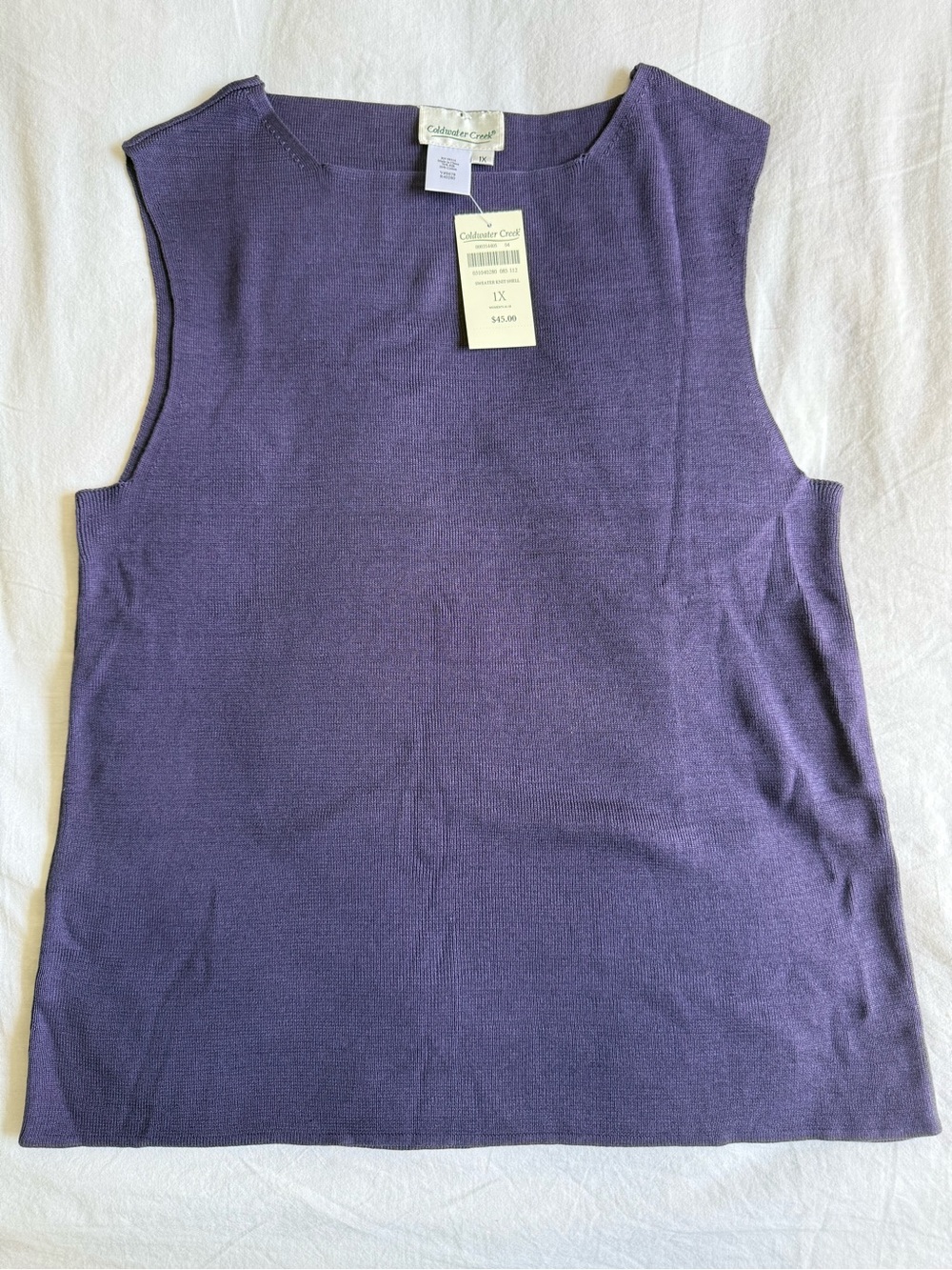 NWT Coldwater Creek 1X Silk Cotton Knit Sleeveless Top Purple